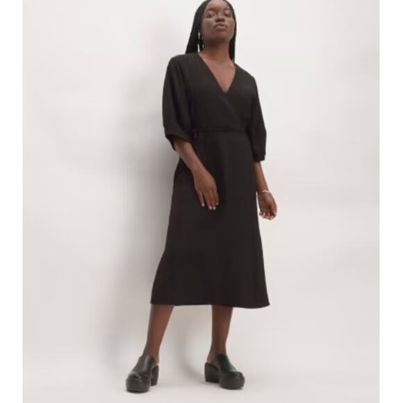 Everlane SZ 8 The City Stripe Wrap Dress Black NWT - Picture 1 of 6